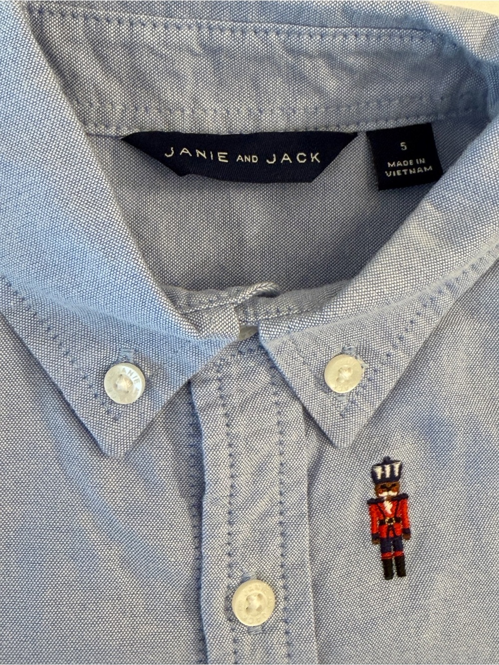 Janie and Jack Boys Blue Oxford Button-Down with Embroidered Nutcrackers Size 5 - Picture 7 of 12